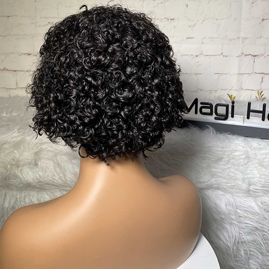 Back Short Cut Piexe Spixcy Curl Compact 13X4 Frontal Lace Wig