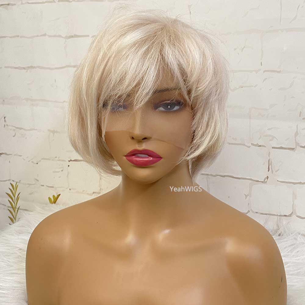 White Blonde Side Part Bob Wig Super Design 13*4 Lace Human Hair Wig